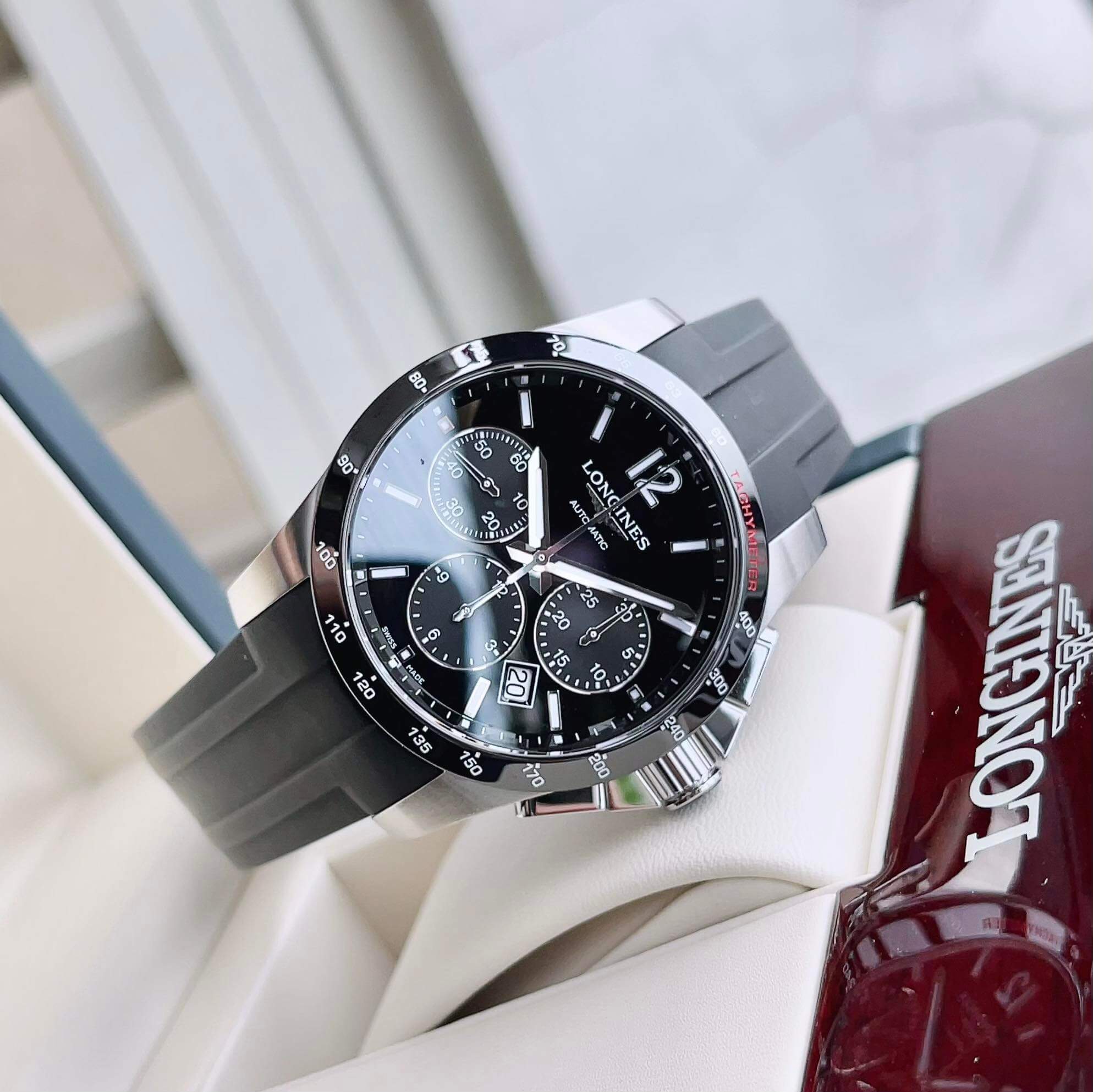 ĐỒNG HỒ NAM LONGINES CONQUEST L2.744.4.56.2 L27444562  AUTOMATIC CASE SILVER DÂY CAO SU