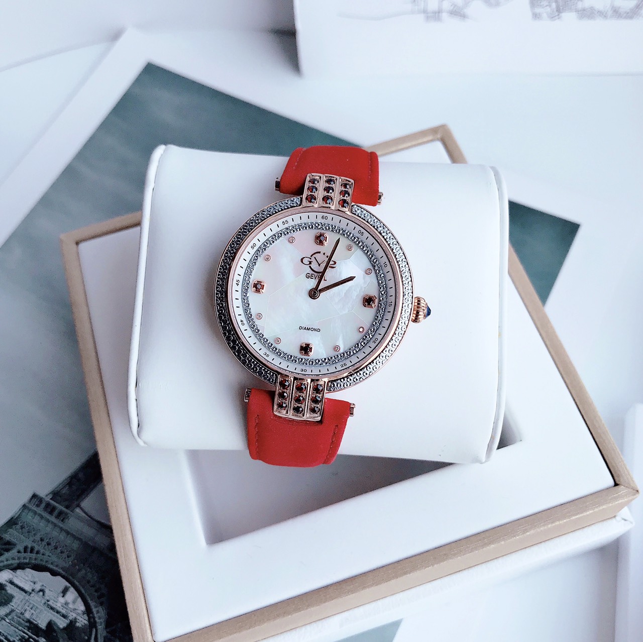 ĐÔNG HỒ NỮ GV2 BY GEVRILMATERA DIAMOND MOTHER OF PEARL DIAL LADIES WATCH 12804