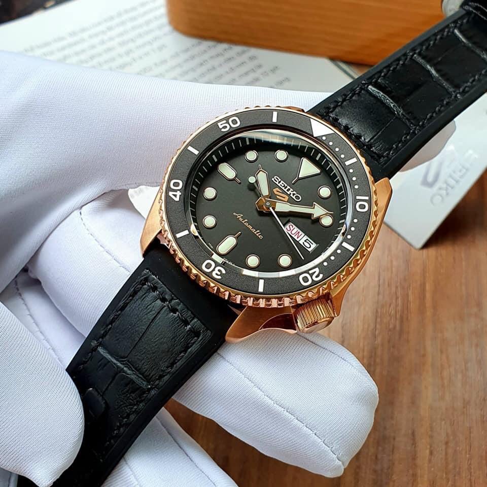 ĐỒNG HỒ NAM SEIKO 5 SPORT SRPD76K1 AUTOMATIC CASE ROSE GOLD DÂY CAO SU