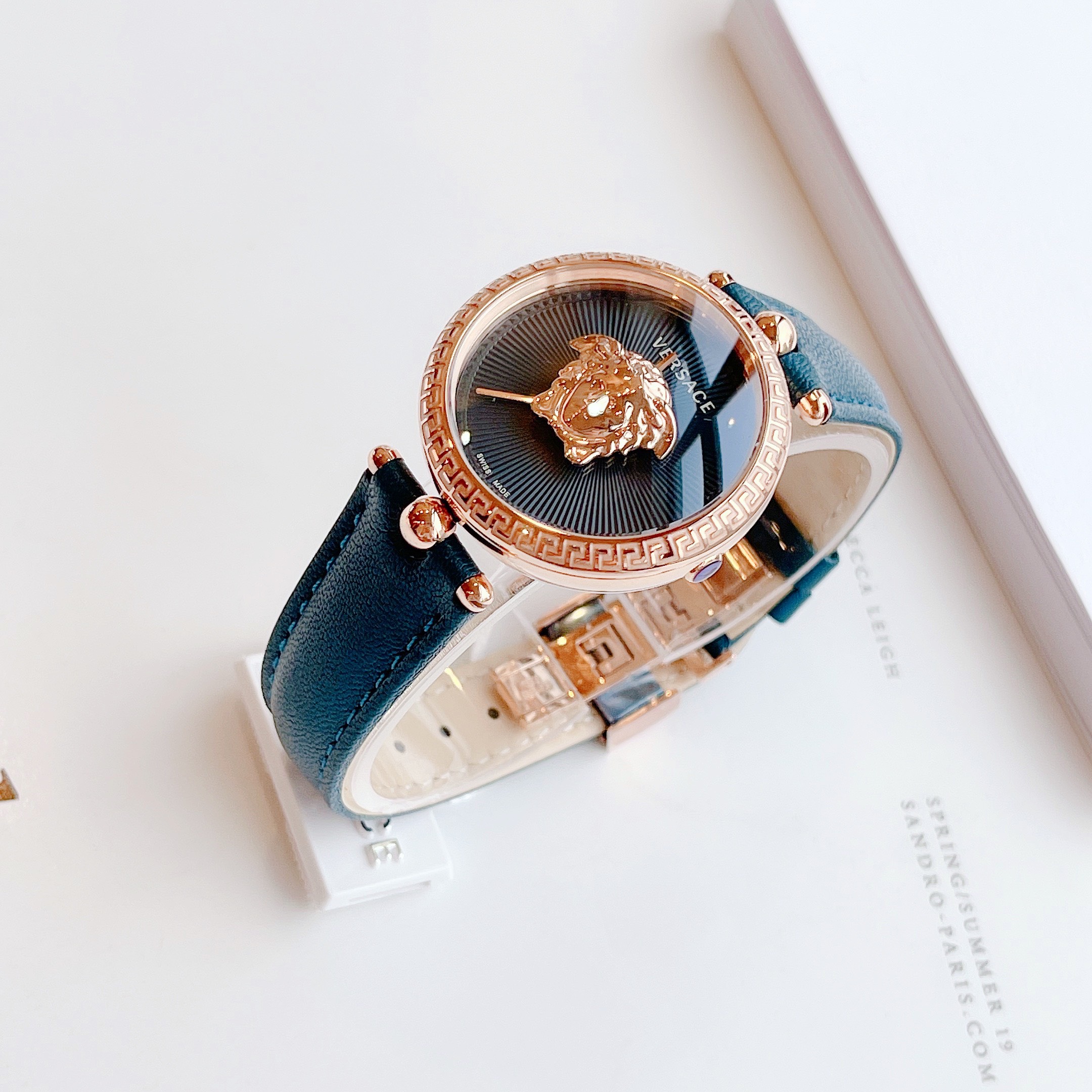 ĐỒNG HỒ NỮ VERSACE PALAZZO EMPIRE TEAL LEATHER WATCH 34MM VECQ00318