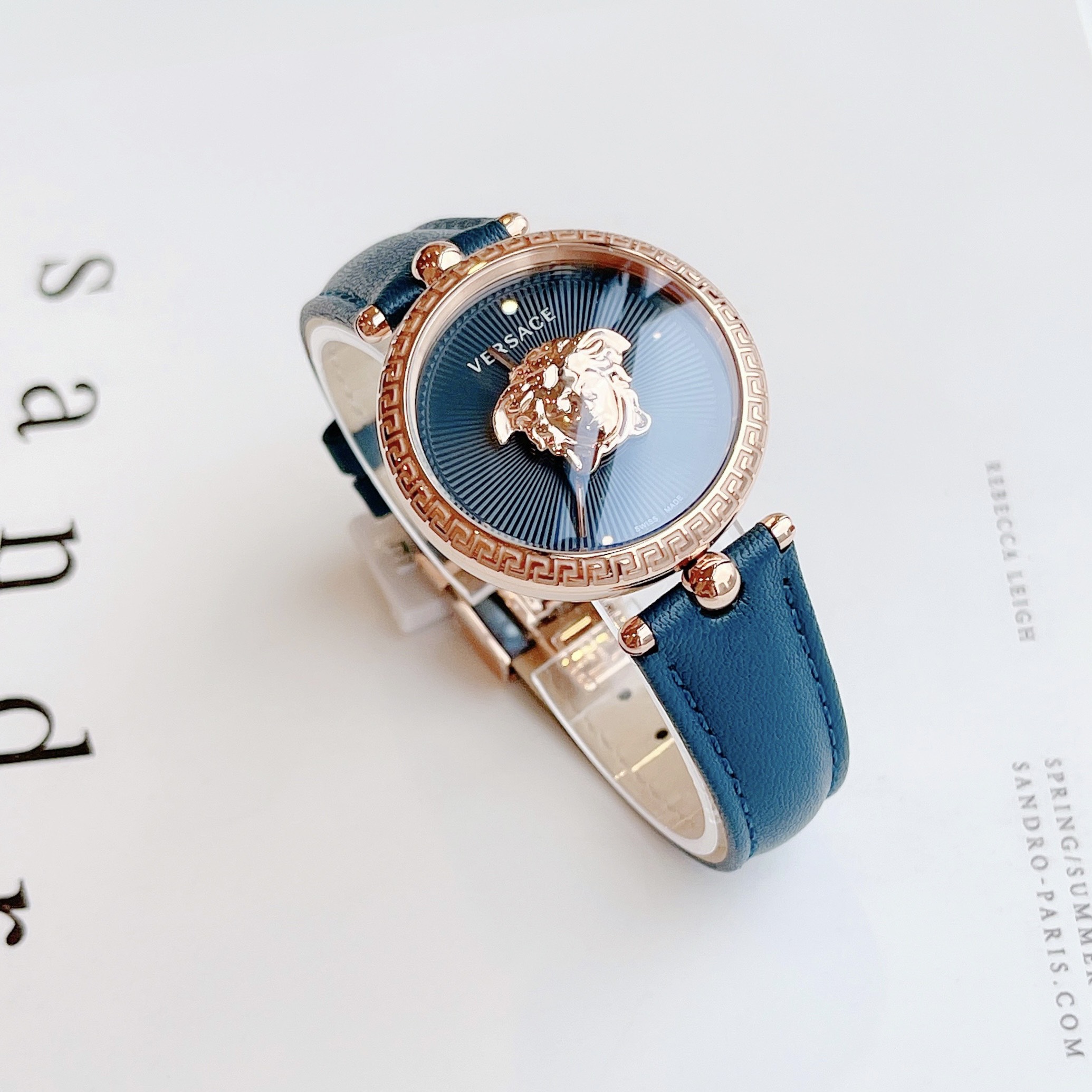 ĐỒNG HỒ NỮ VERSACE PALAZZO EMPIRE TEAL LEATHER WATCH 34MM VECQ00318