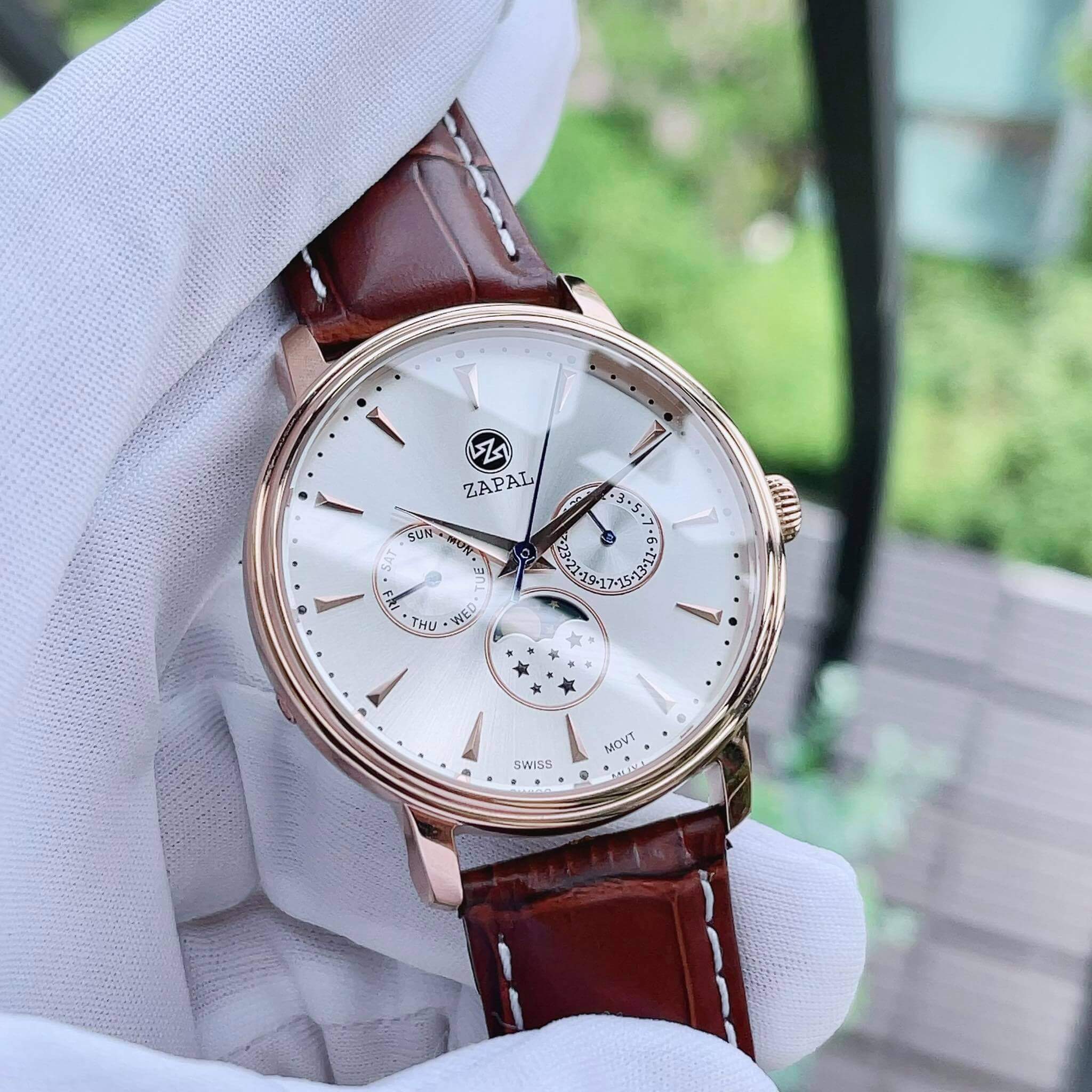 ĐỒNG HỒ NAM ZAPAL ZP201WR MẶT TRĂNG VIỀN VÀNG