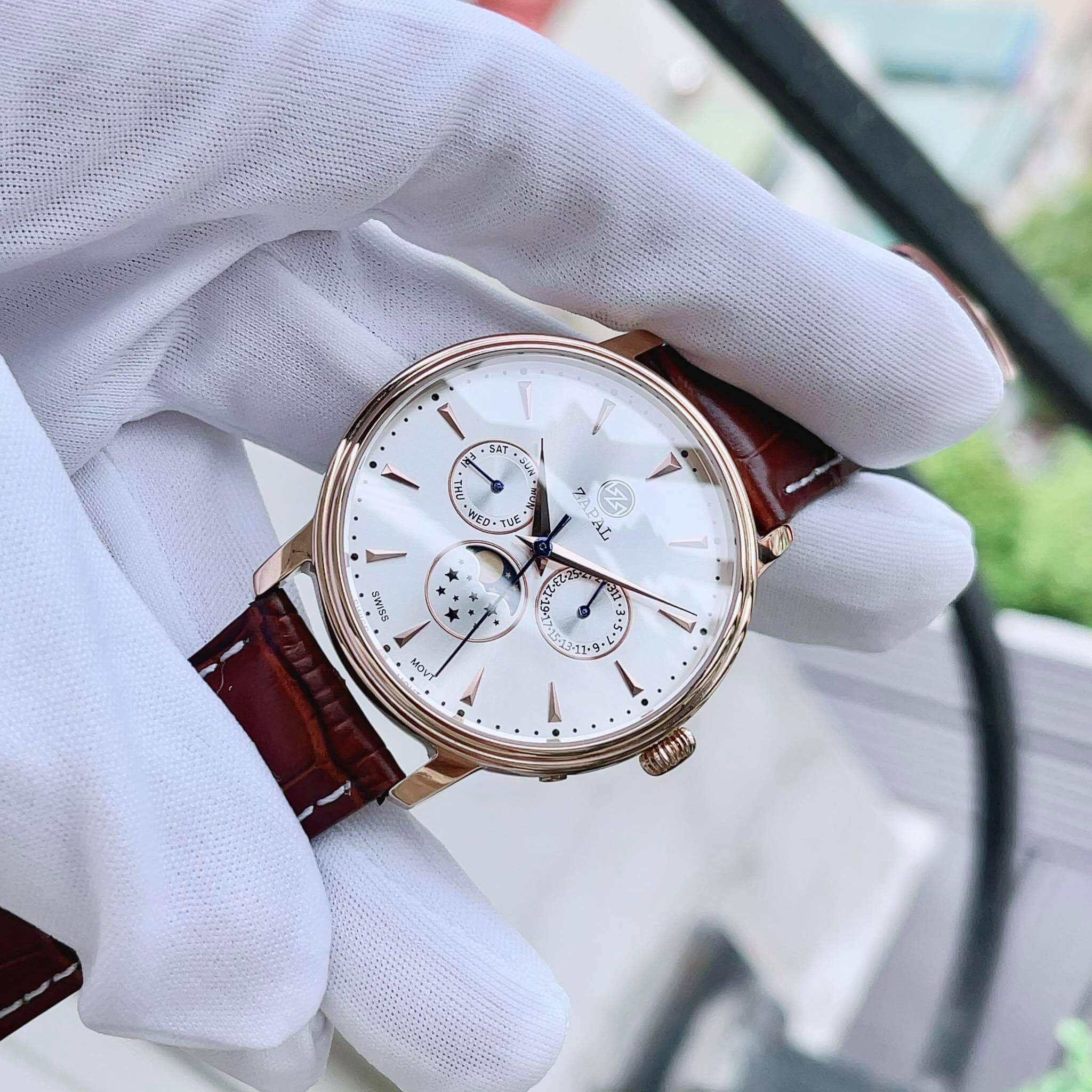 ĐỒNG HỒ NAM ZAPAL ZP201WR MẶT TRĂNG VIỀN VÀNG