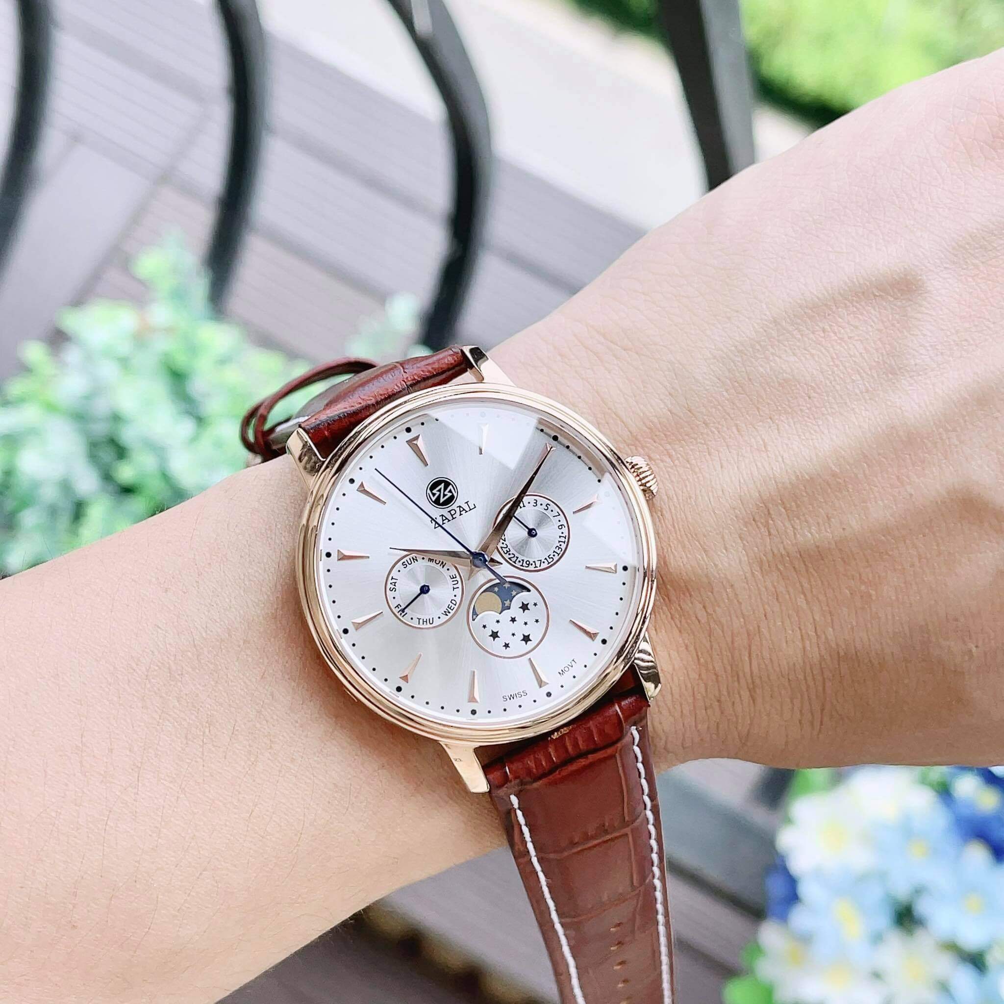 ĐỒNG HỒ NAM ZAPAL ZP201WR MẶT TRĂNG VIỀN VÀNG