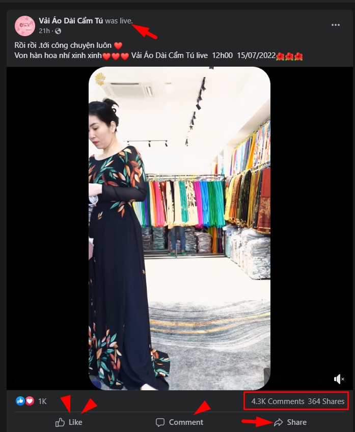 Tương tác với Facebook Vải Áo Dài Cẩm Tú