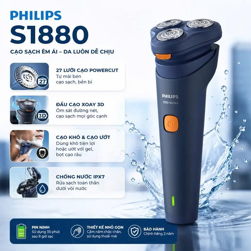 Máy Cạo Râu Ướt Và Khô Philips S1880/00