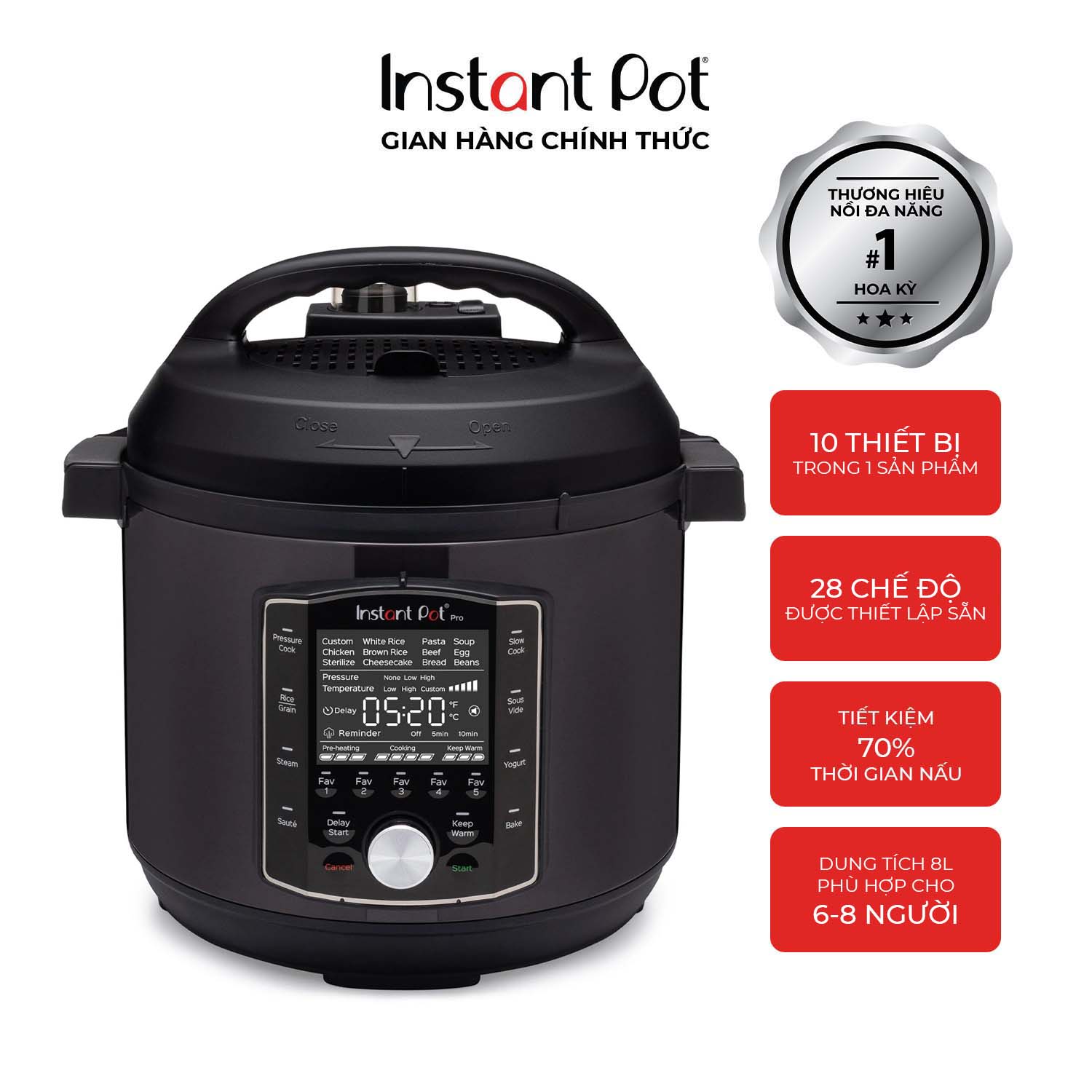 Nồi Áp Suất đa năng Instant Pot Pro 10 in 1 8QT dung tích 7.6L