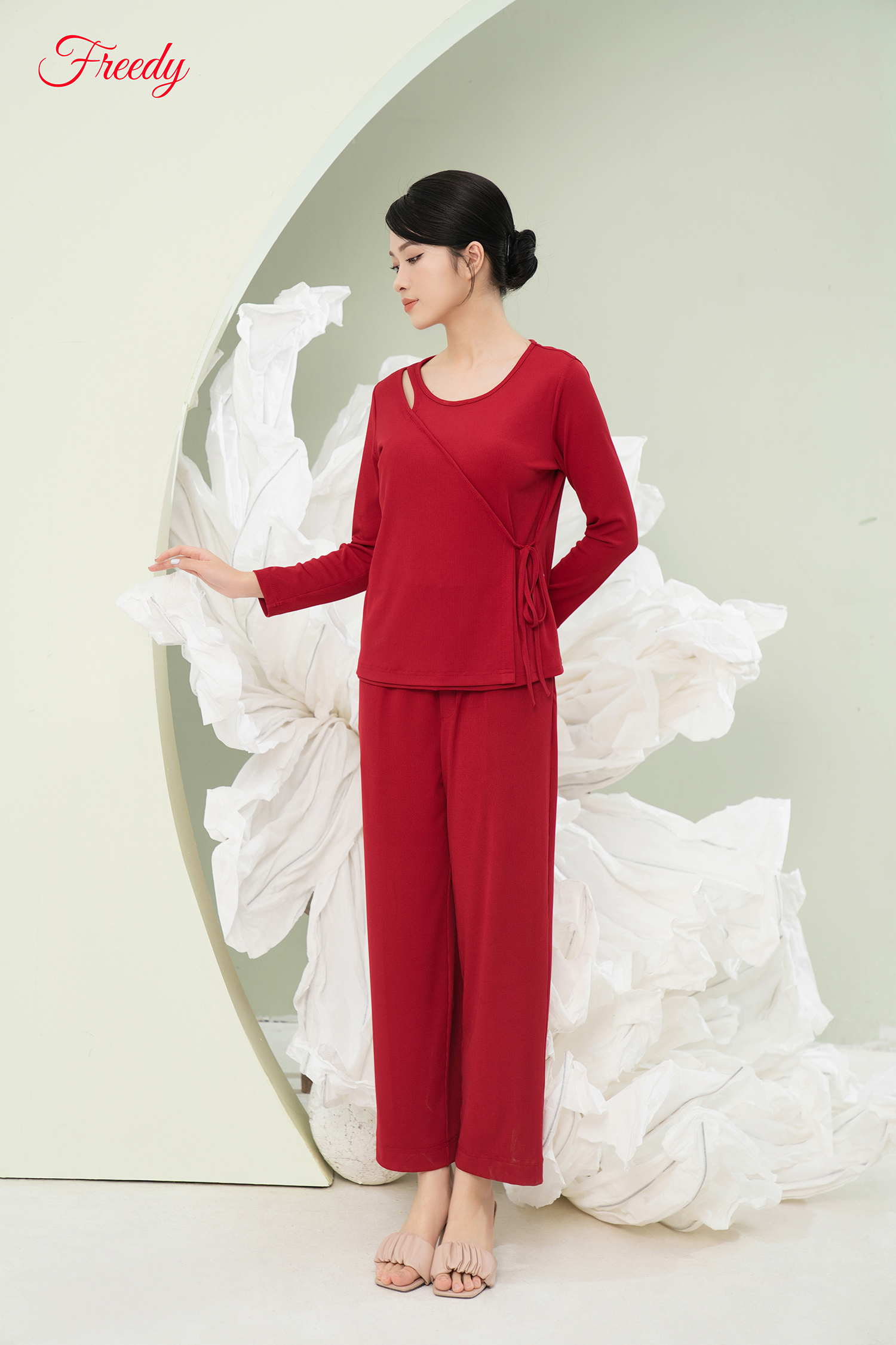 Bộ dài tay nữ len tăm cutout - WBD2317