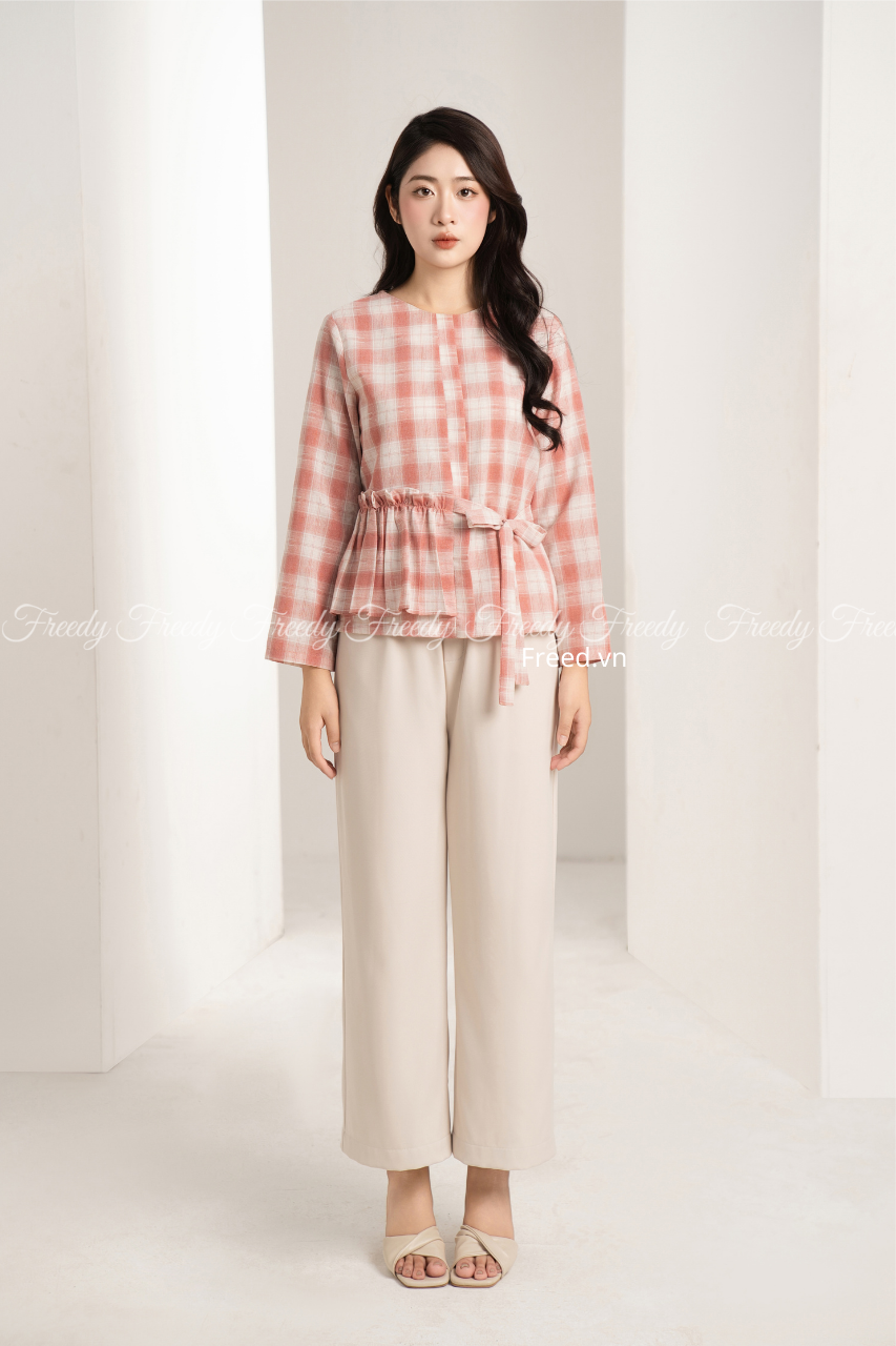 Bộ dài tay nữ bèo dây buộc eo - WBD2410