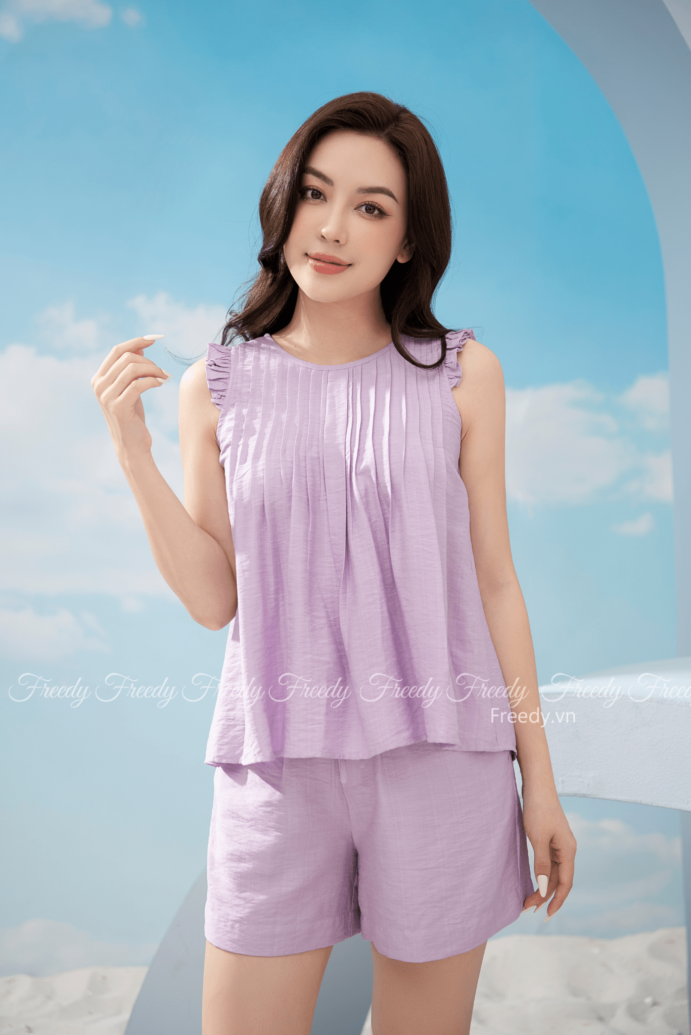 Bộ sát nách đũi xếp ly ngực - WBS2323