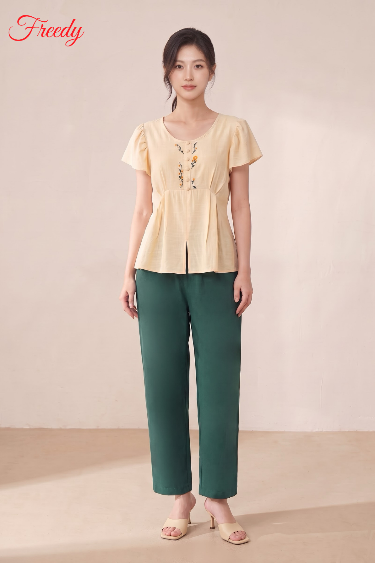 [SET CÚC HOẠ MI] Bộ ngắn tay nữ be thêu hoa cúc hoạ mi tinh tế - WBN2603