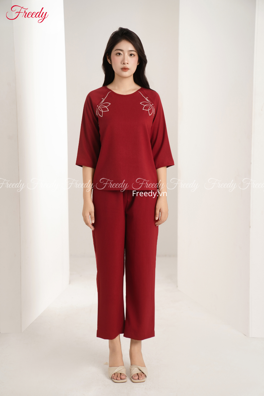 Bộ dài tay thêu hoa sen - WBD2419