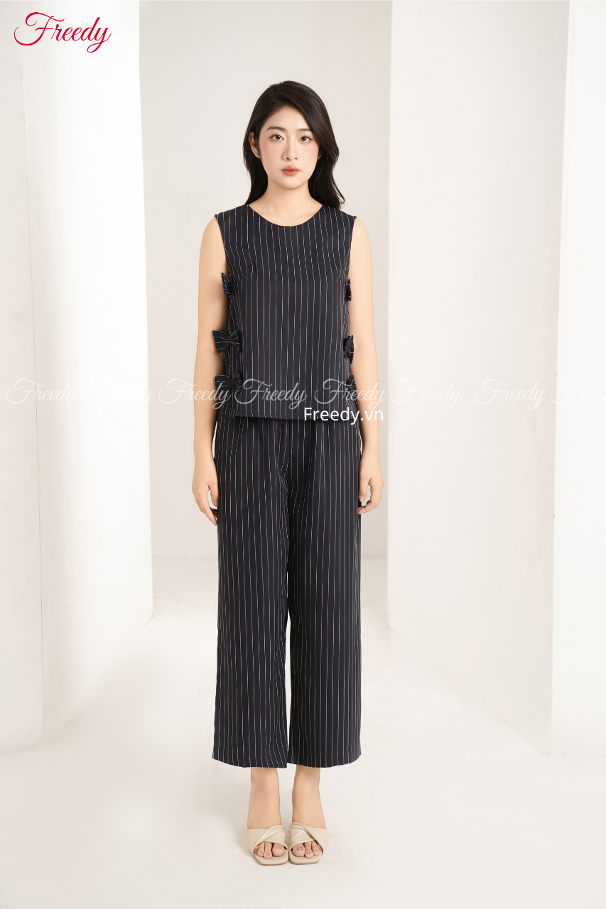 Bộ sát nách nữ nơ kẻ - WBS24345