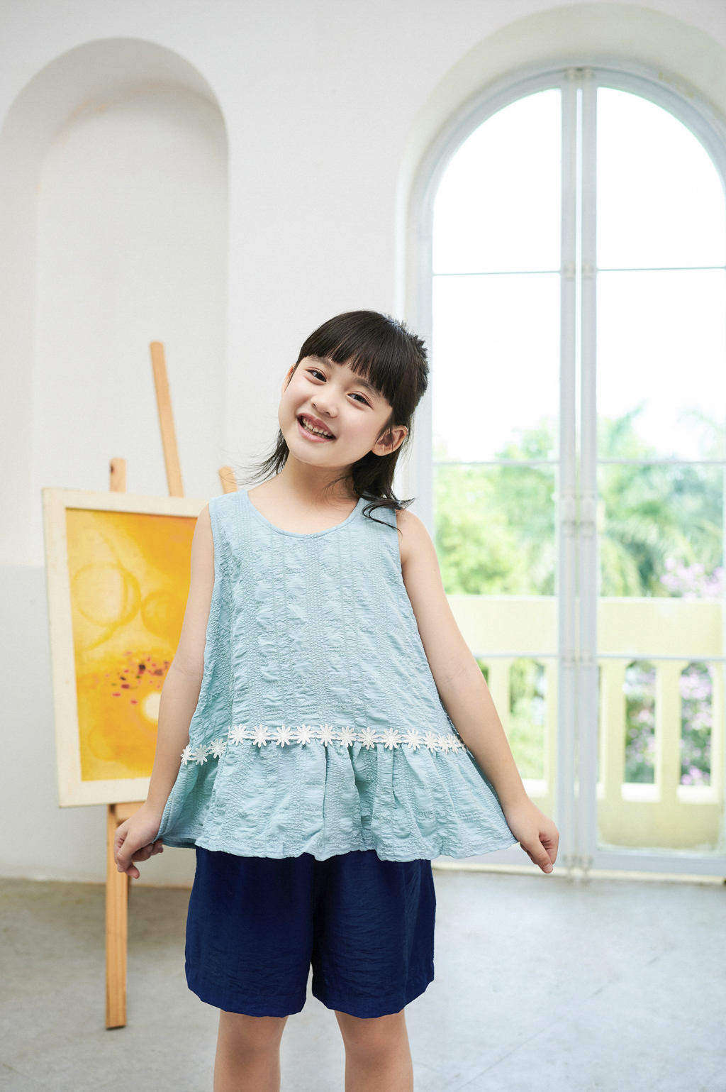 Bộ sát nách bé gái xanh phối ren - KBS2213
