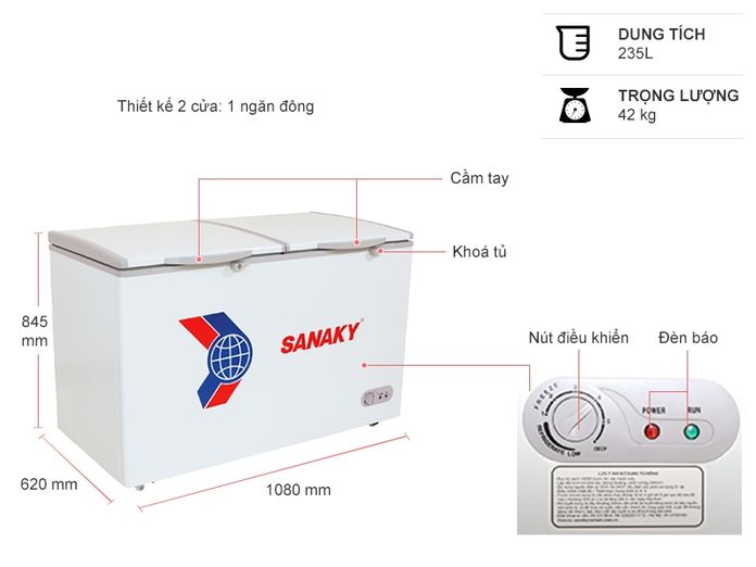 Tủ đông Sanaky 280 lít VH-285A2 Giá tại kho