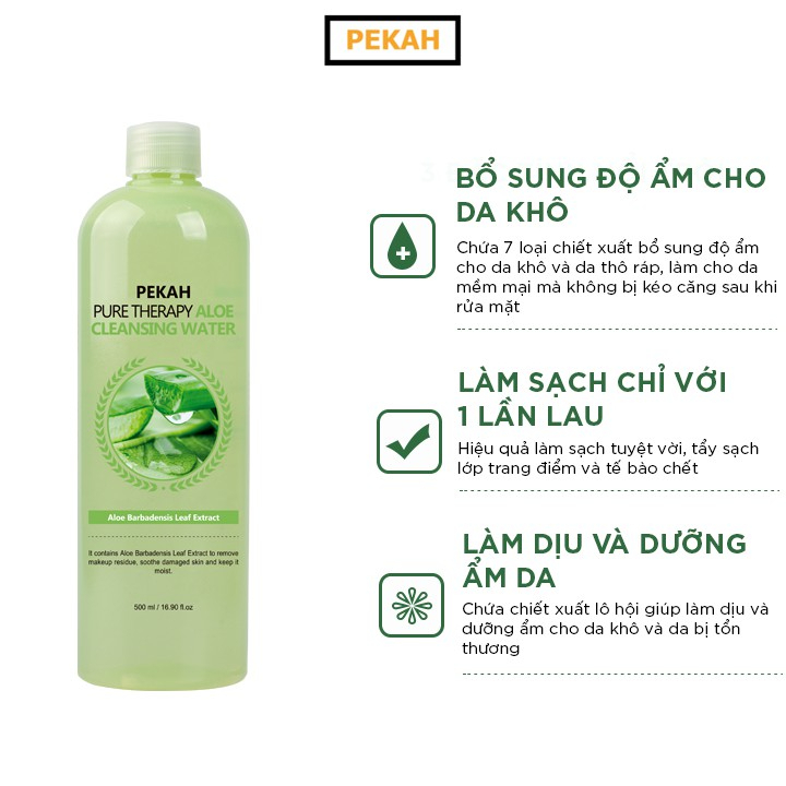 Nước Tẩy Trang Làm Sạch Da , Cấp Ẩm Và Dịu Nhẹ Chiết Xuất Lô Hội Dành Cho Da Khô PEKAH 500ML - PEKAH Pure  Therapy  Aloe Cleansing Water 500ML