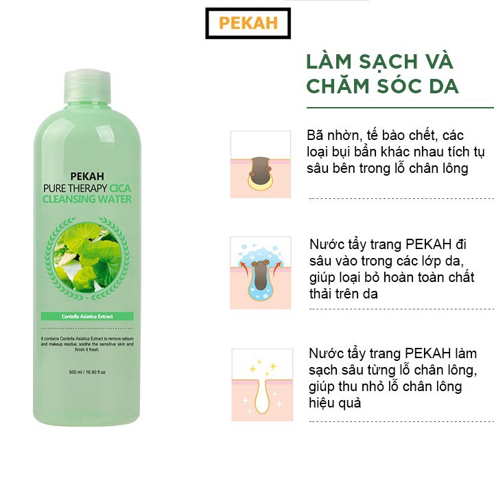 Nước Tẩy Trang Sạch Sâu , Kháng Khuẩn Và Làm Dịu Nhẹ Chiết Xuất Rau Má Dành Cho Da Nhạy Cảm PEKAH 500ml  - PEKAH Pure Therapy Cica Cleansing Water 500ml