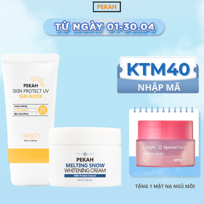 [Nhập mã KMT40 giảm 40K ] Combo Kem Chống Nắng PEKAH Sun Block 70ml & Kem Dưỡng PEKAH Whitening Cream 50ml Dưỡng Trắng Nâng Tone Đều Màu da