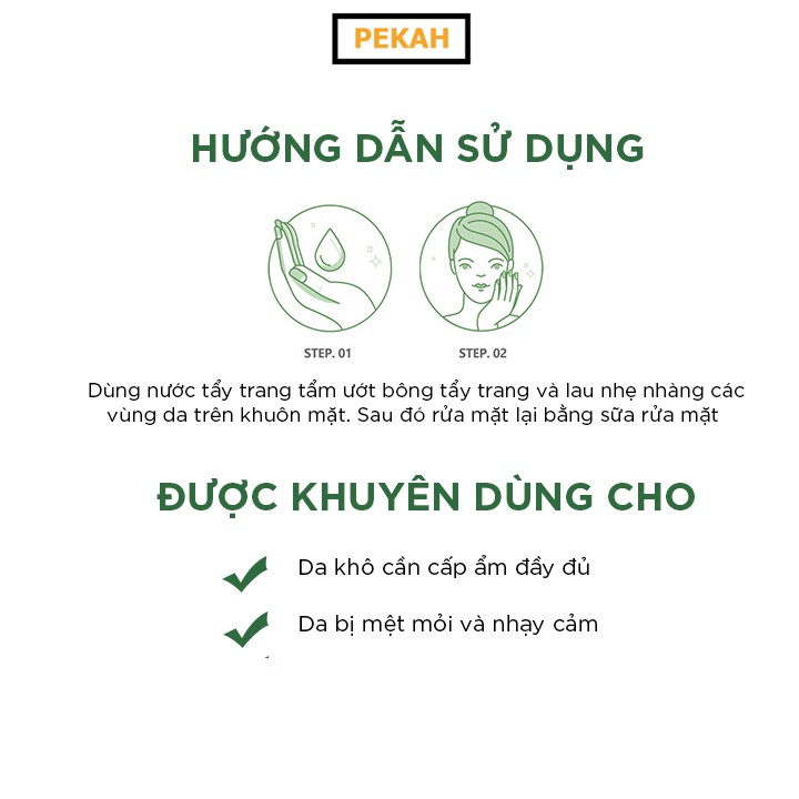 Nước Tẩy Trang Làm Sạch Da , Cấp Ẩm Và Dịu Nhẹ Chiết Xuất Lô Hội Dành Cho Da Khô PEKAH 500ML - PEKAH Pure  Therapy  Aloe Cleansing Water 500ML