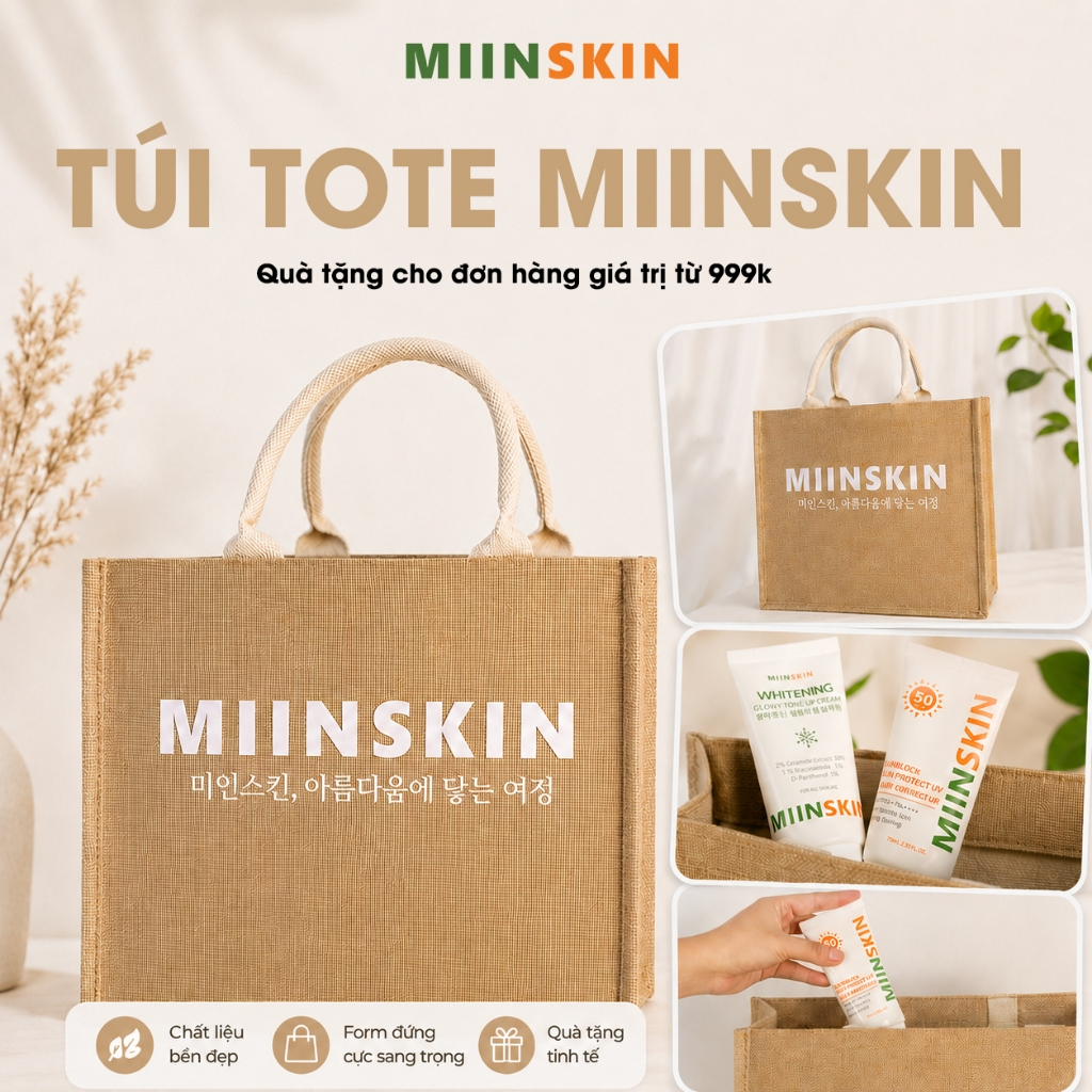 [QUÀ - ĐƠN TỪ 999K] Túi Tote MIINSKIN Đựng Mỹ Phẩm Skincare Du Lịch, Vải Bố Dày Dặn