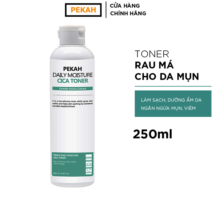 Nước Hoa Hồng Cải Thiện Da Mụn Và Kháng Khuẩn Chiết Xuất Rau Má PEKAH - PEKAH Daily Moisture Cica Toner 250ml