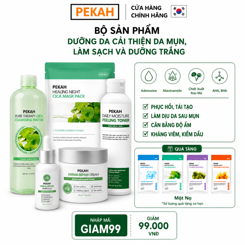 [ 5 items] Bộ Sản Phẩm Dưỡng Da Cải Thiện Da Mụn  ,Làm Sạch Và Dưỡng Trắng PEKAH