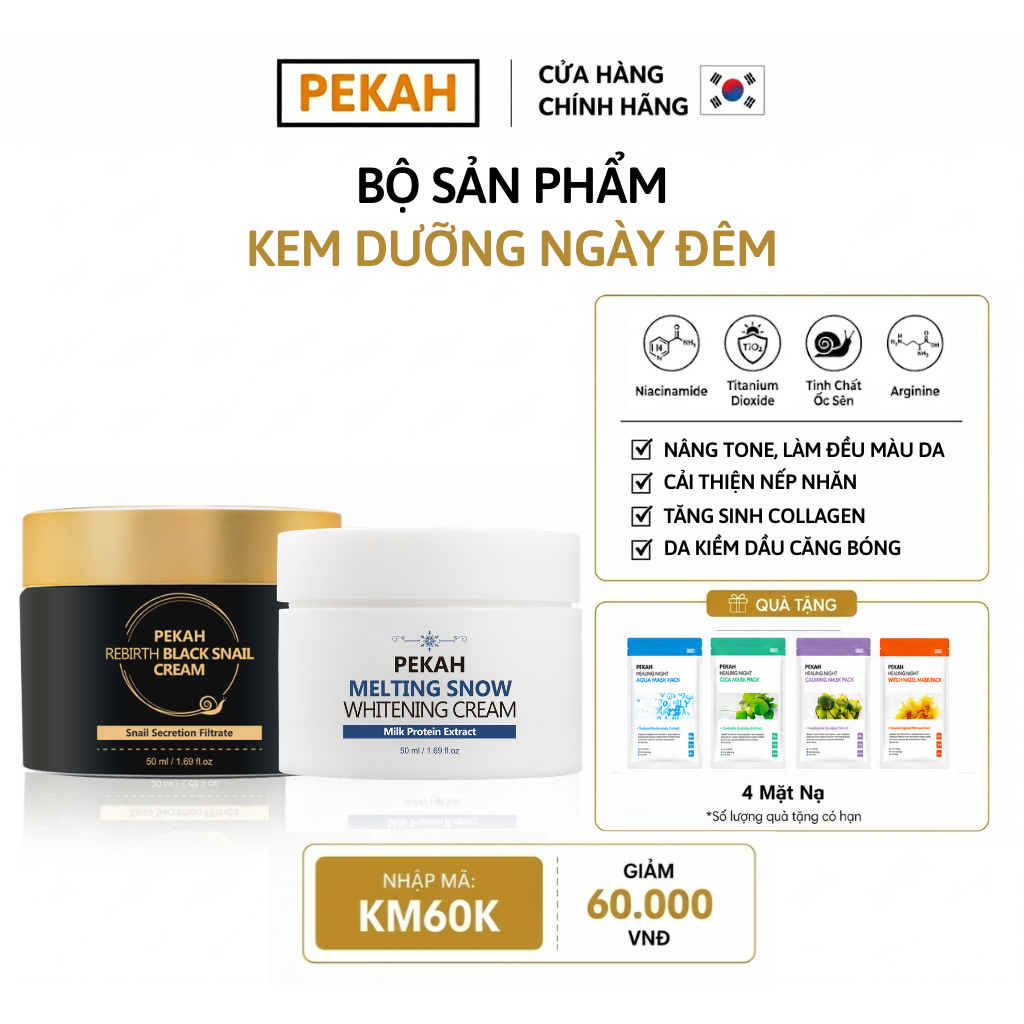 COMBO KEM NGÀY DƯỠNG TRẮNG & ĐÊM NGĂN NGỪA LÃO HÓA PEKAH