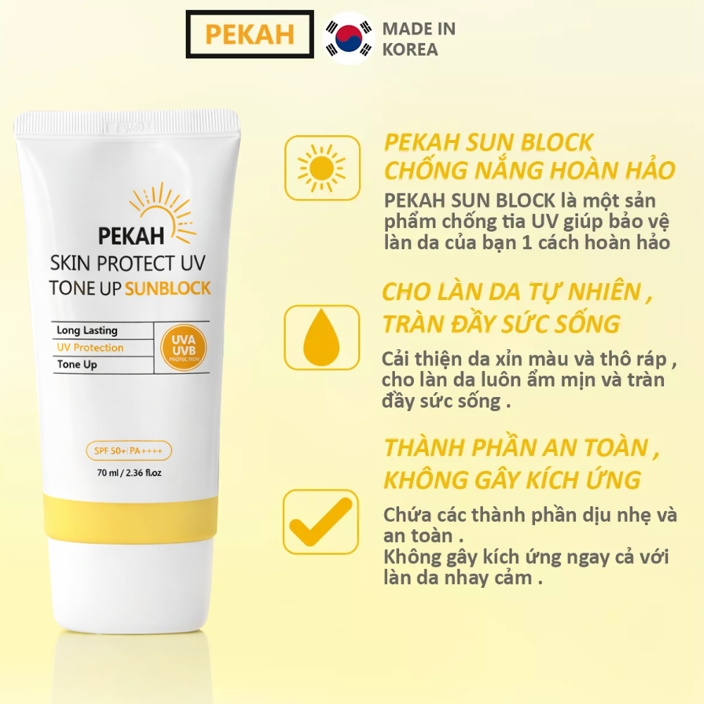 Combo Kem Chống Nắng PEKAH Sun Block 70ml & Kem Dưỡng PEKAH Whitening Cream 50ml Dưỡng Trắng Nâng Tone Đều Màu da
