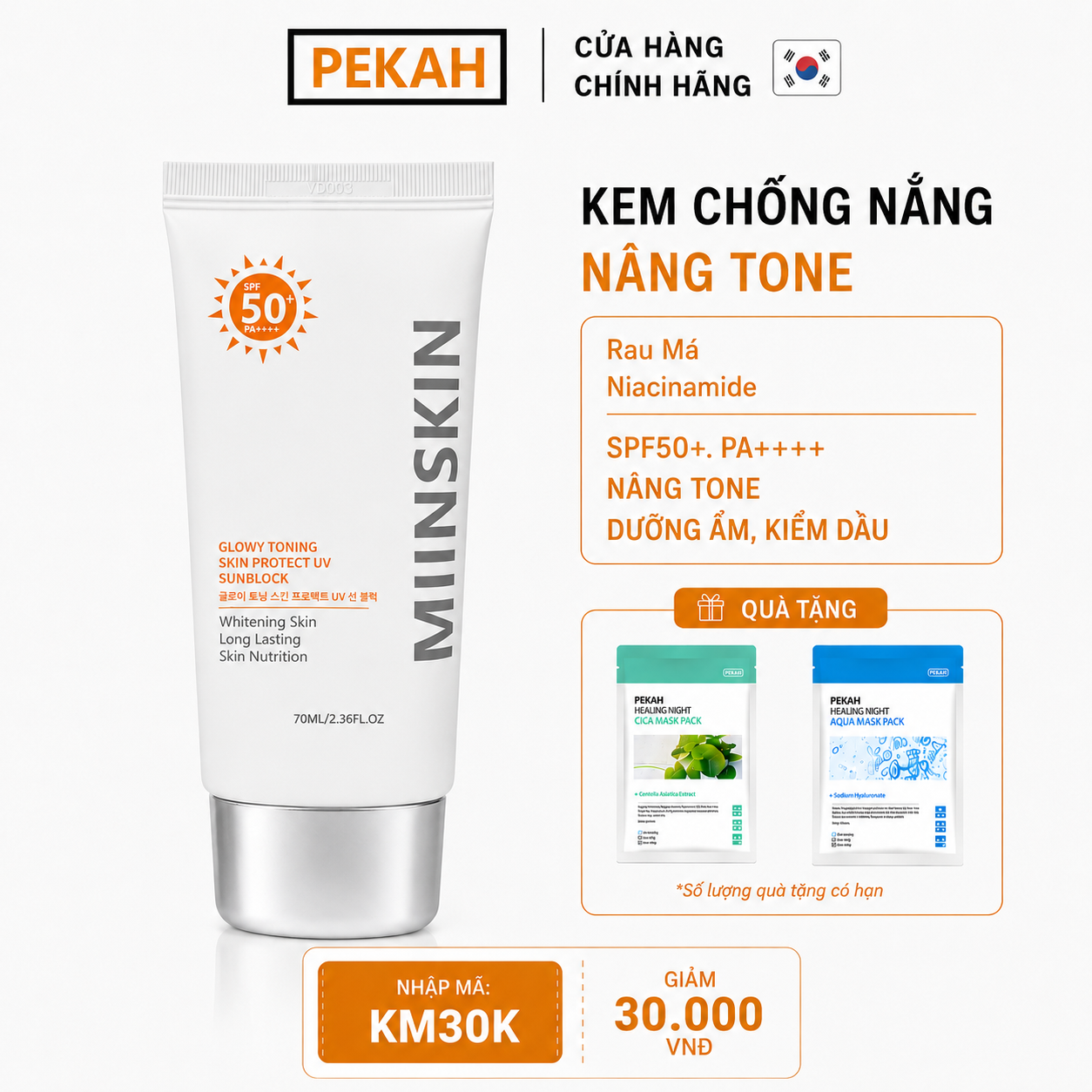 Kem Chống Nắng Vật Lý Nâng Tone, Bảo Vệ Da MIINSKIN SPF50+, PA++++ (BAO BÌ ĐỔI MỚI - CHẤT LƯỢNG KHÔNG ĐỔI)