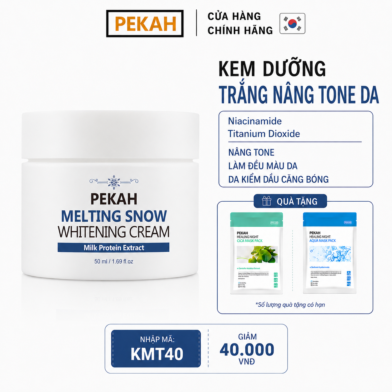 Kem Dưỡng Da Nâng Tone Và Ngừa Nếp Nhăn PEKAH - PEKAH Melting Snow Whitening Cream