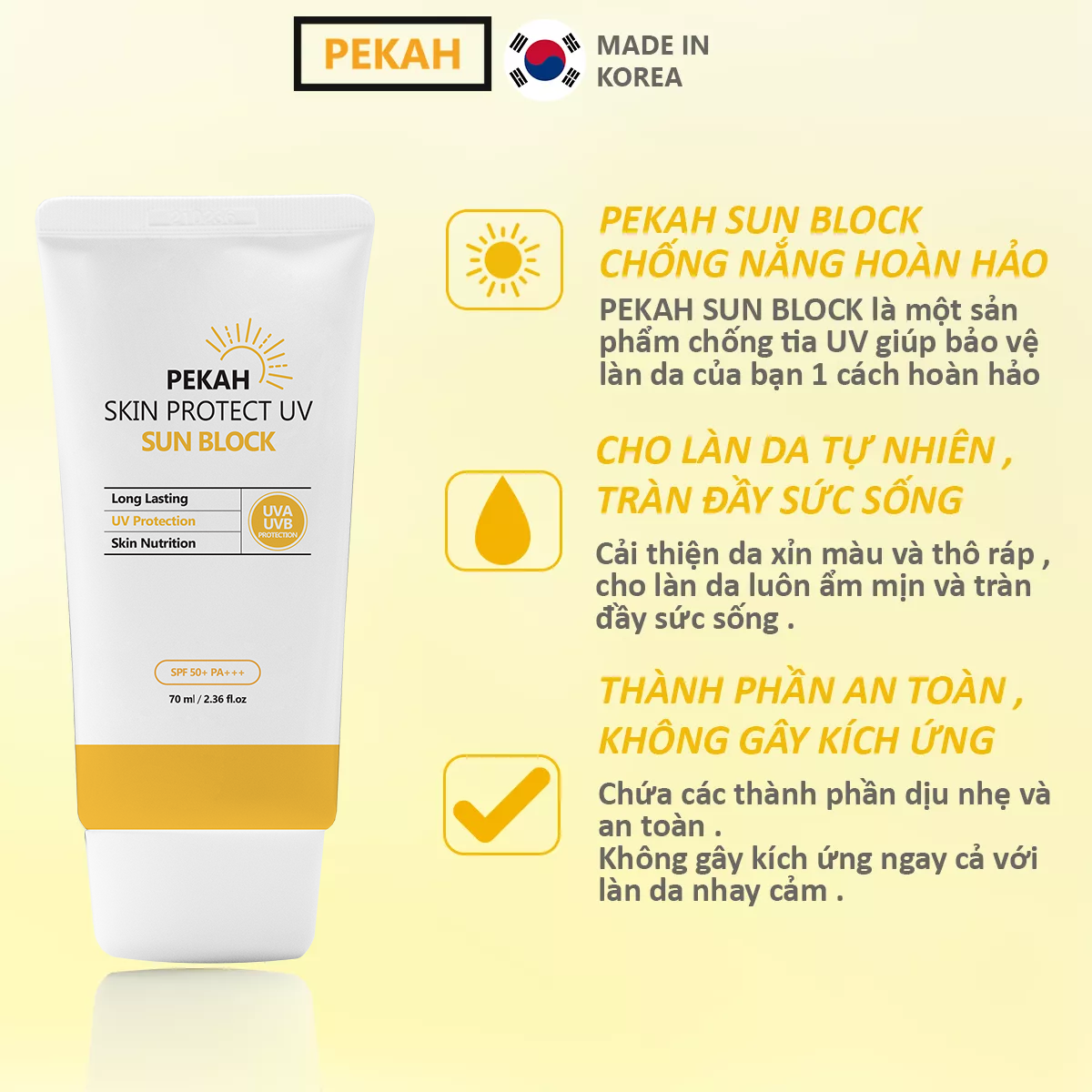 [Nhập mã KMT40 giảm 40K ] Combo Kem Chống Nắng PEKAH Sun Block 70ml & Kem Dưỡng PEKAH Whitening Cream 50ml Dưỡng Trắng Nâng Tone Đều Màu da