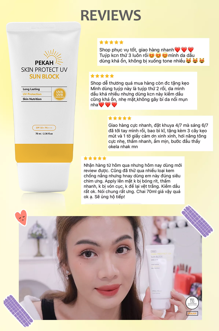 [Nhập mã KMT40 giảm 40K ] Combo Kem Chống Nắng PEKAH Sun Block 70ml & Kem Dưỡng PEKAH Whitening Cream 50ml Dưỡng Trắng Nâng Tone Đều Màu da