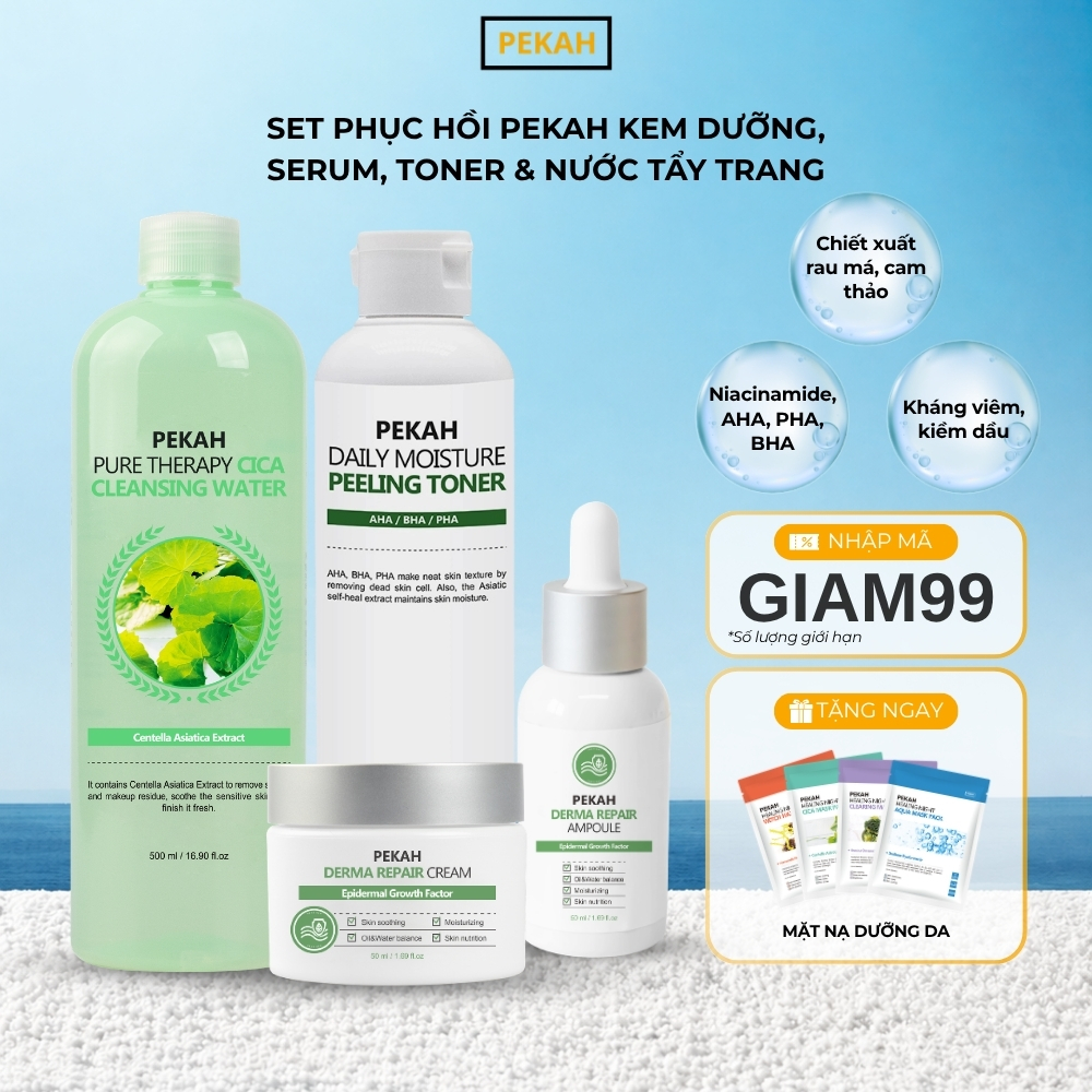 [4 items] Bộ Sản Phẩm Làm Sạch Và Cải Thiện Da Mụn Chiết Xuất Rau Má PEKAH
