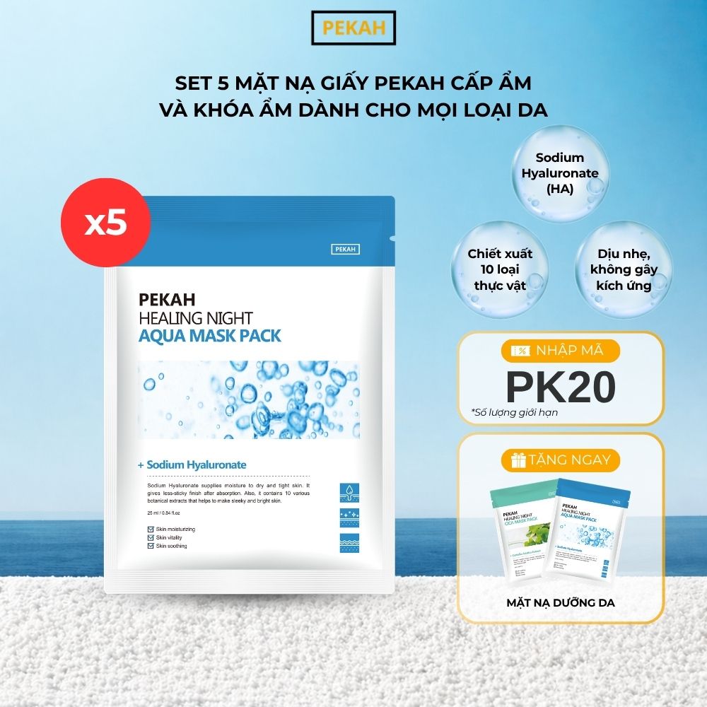 Set Mặt Nạ Giấy Cấp Ẩm Và Khóa Ẩm Dành Cho Mọi Loại Da PEKAH 25ml - PEKAH Healing Night Aqua Mask Pack