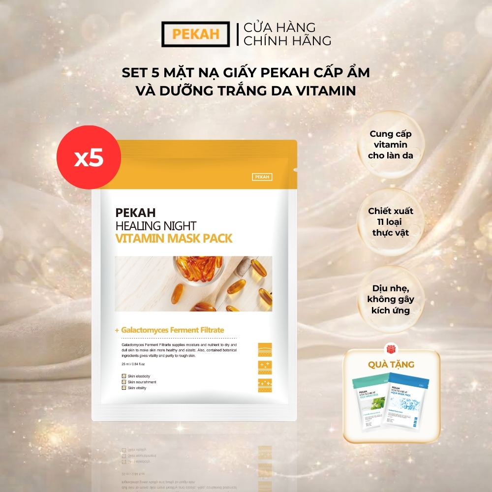 Set Mặt Nạ Giấy Cấp Ẩm Và Dưỡng Trắng Da Vitamin PEKAH 25ml - PEKAH Healing Night Vitamin Mask Pack