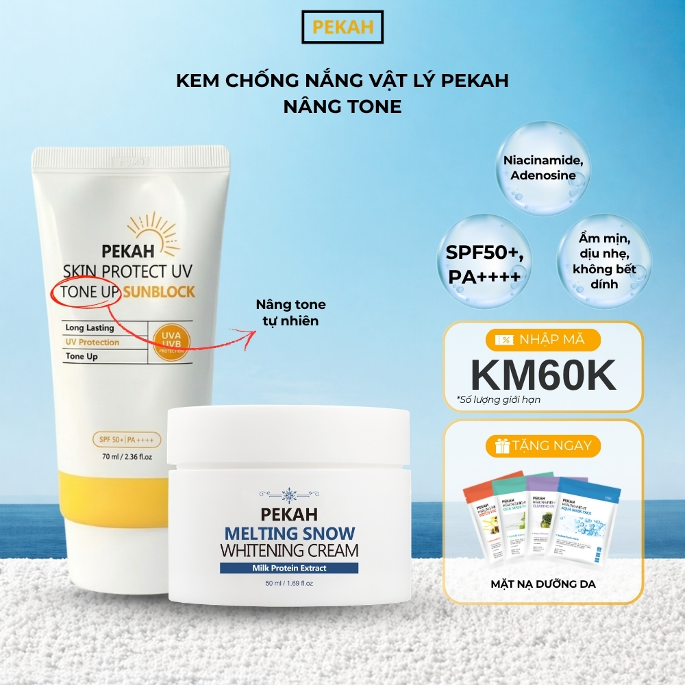 Combo Kem Chống Nắng PEKAH Sun Block 70ml & Kem Dưỡng PEKAH Whitening Cream 50ml Dưỡng Trắng Nâng Tone Đều Màu da