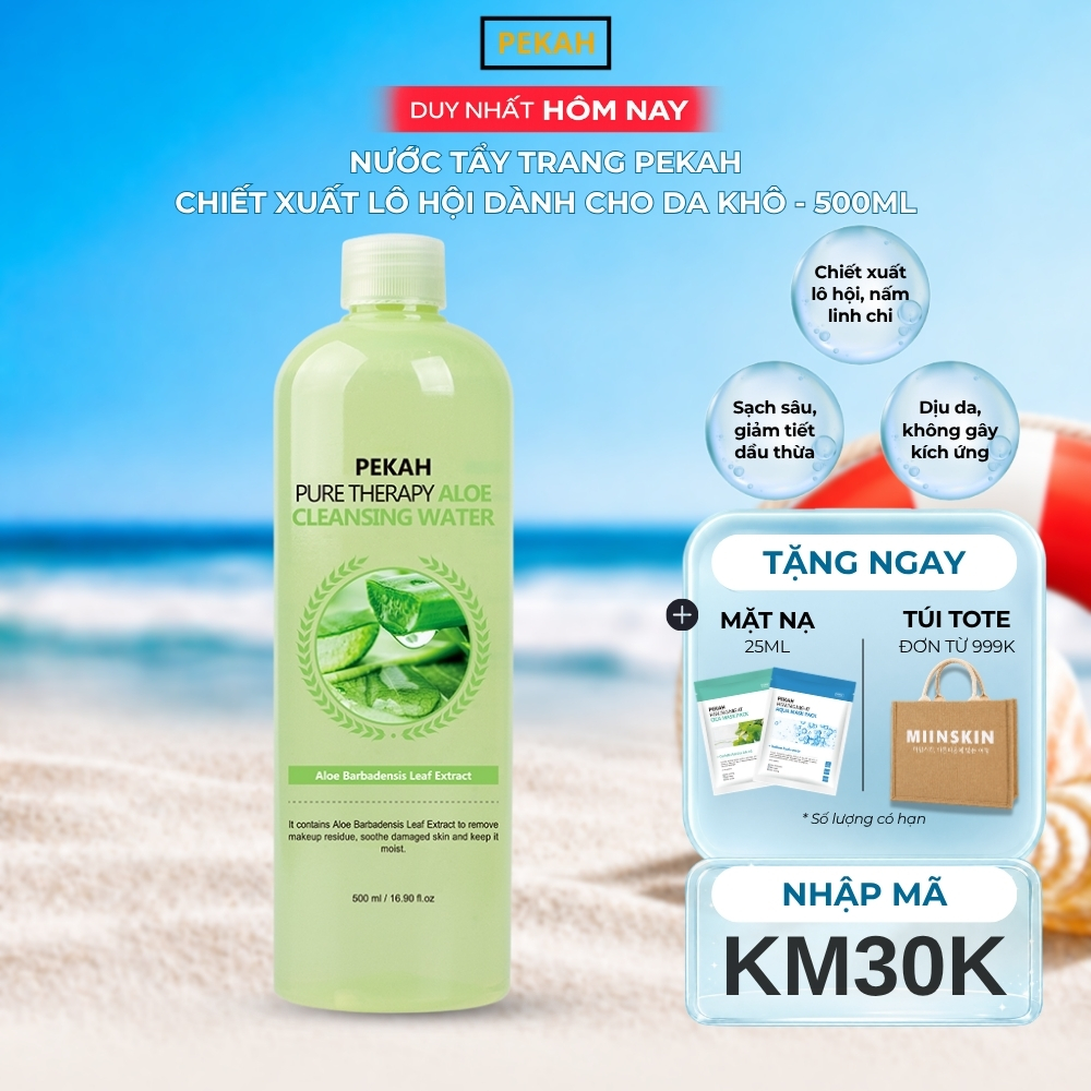 Nước Tẩy Trang Làm Sạch Da , Cấp Ẩm Và Dịu Nhẹ Chiết Xuất Lô Hội Dành Cho Da Khô PEKAH 500ML - PEKAH Pure  Therapy  Aloe Cleansing Water 500ML