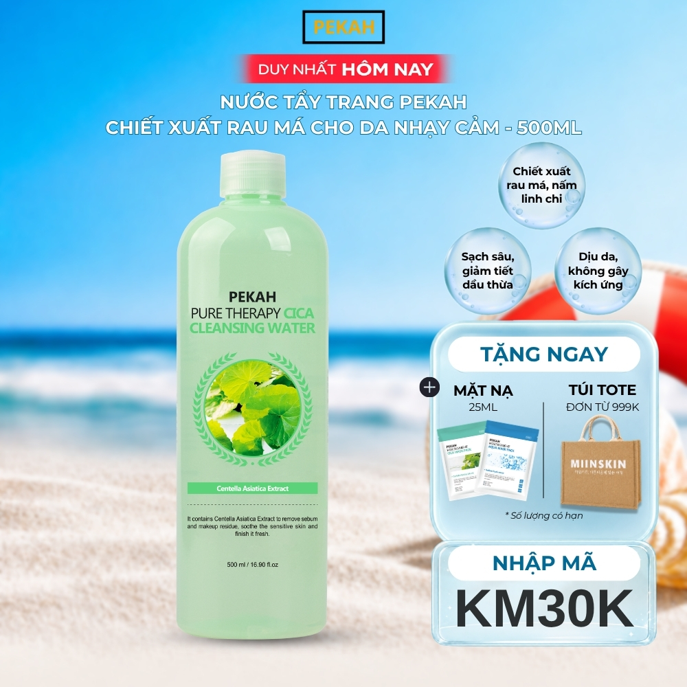 Nước Tẩy Trang Sạch Sâu , Kháng Khuẩn Và Làm Dịu Nhẹ Chiết Xuất Rau Má Dành Cho Da Nhạy Cảm PEKAH 500ml  - PEKAH Pure Therapy Cica Cleansing Water 500ml