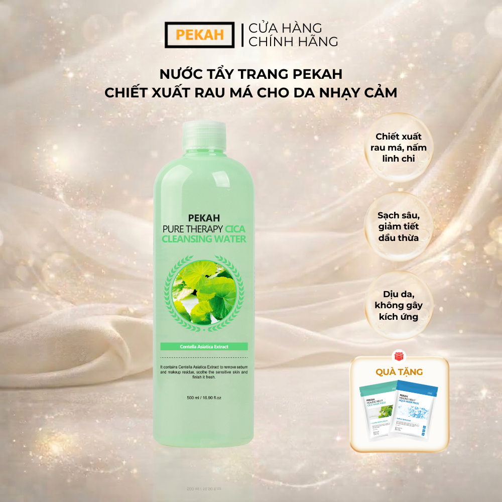 Nước Tẩy Trang Sạch Sâu , Kháng Khuẩn Và Làm Dịu Nhẹ Chiết Xuất Rau Má Dành Cho Da Nhạy Cảm PEKAH 500ml  - PEKAH Pure Therapy Cica Cleansing Water 500ml