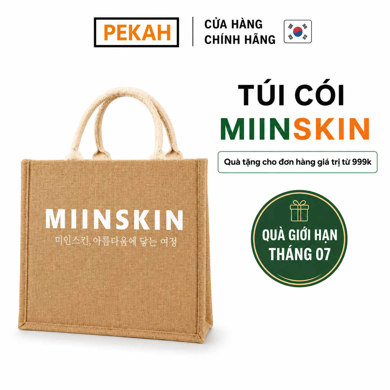 [QUÀ - ĐƠN TỪ 999K] Túi Tote MIINSKIN Đựng Mỹ Phẩm Skincare Du Lịch, Vải Bố Dày Dặn