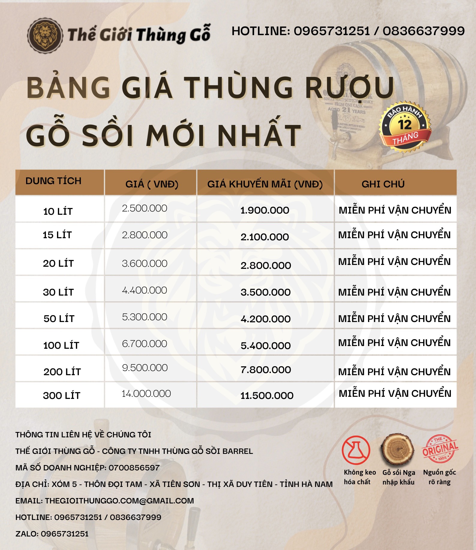 báo giá thùng rượu gỗ sồi