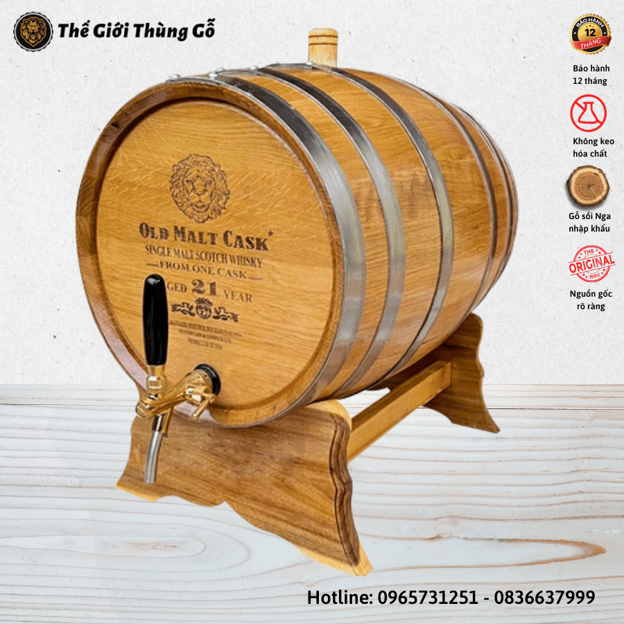 Thùng Gỗ Sồi 50 Lít Vòi Crom Giá Tại Xưởng