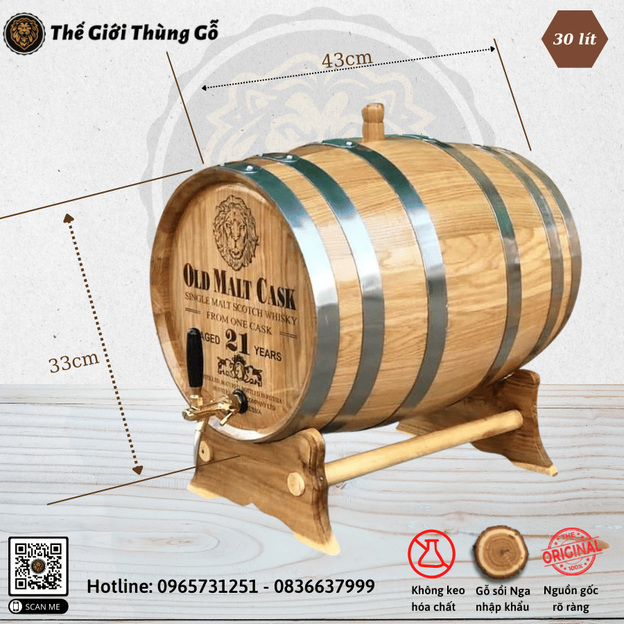 Thùng Gỗ Sồi 30 Lít Vòi Crom Giá Tại Xưởng | Bảo hành 12 tháng