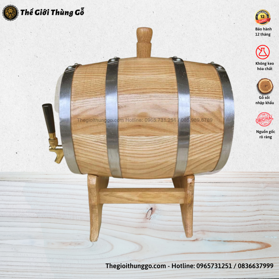 Thùng Rượu Gỗ Sồi 10L Vòi Crom Giá Tại Xưởng | Bảo Hành 12 Tháng
