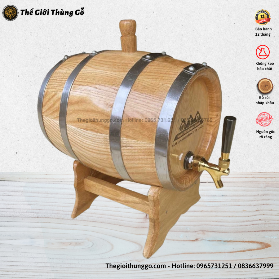 Thùng Rượu Gỗ Sồi 10L Vòi Crom Giá Tại Xưởng | Bảo Hành 12 Tháng