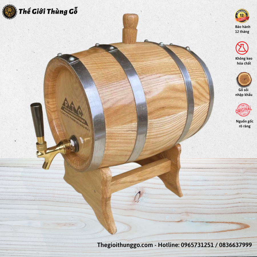 Thùng Rượu Gỗ Sồi 10L Vòi Crom Giá Tại Xưởng | Bảo Hành 12 Tháng