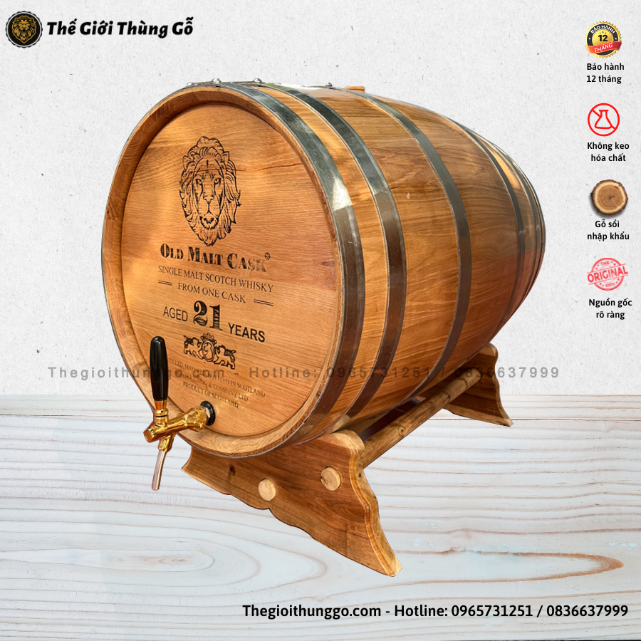 Thùng Gỗ Sồi 50 Lít Vòi Crom Giá Tại Xưởng