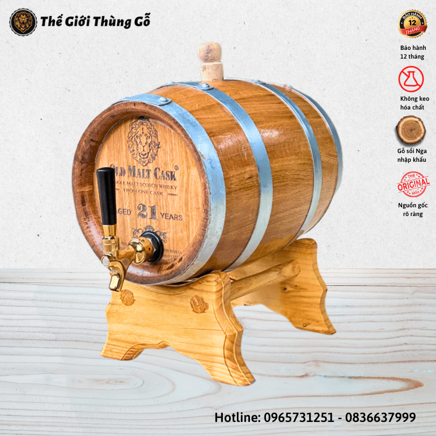 Thùng Rượu Gỗ Sồi 10L Vòi Crom Giá Tại Xưởng | Bảo Hành 12 Tháng
