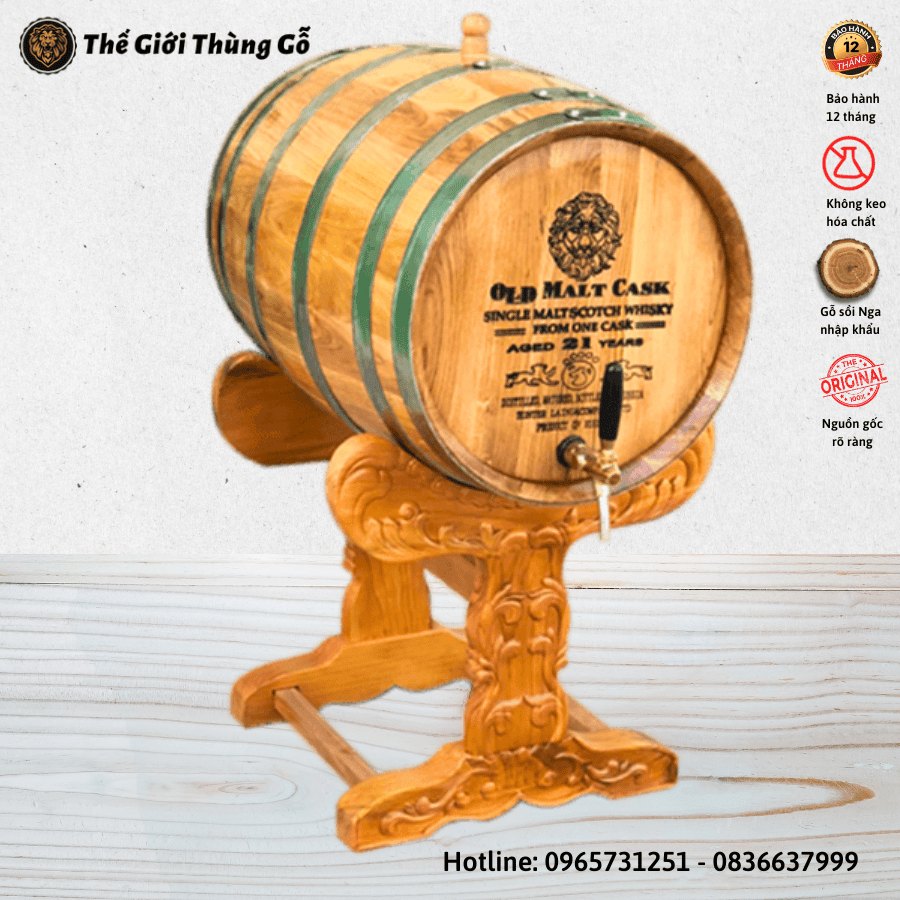 Thùng Rượu Gỗ Sồi 100 Lít Chân Giá Trạm Khắc Cao Cấp