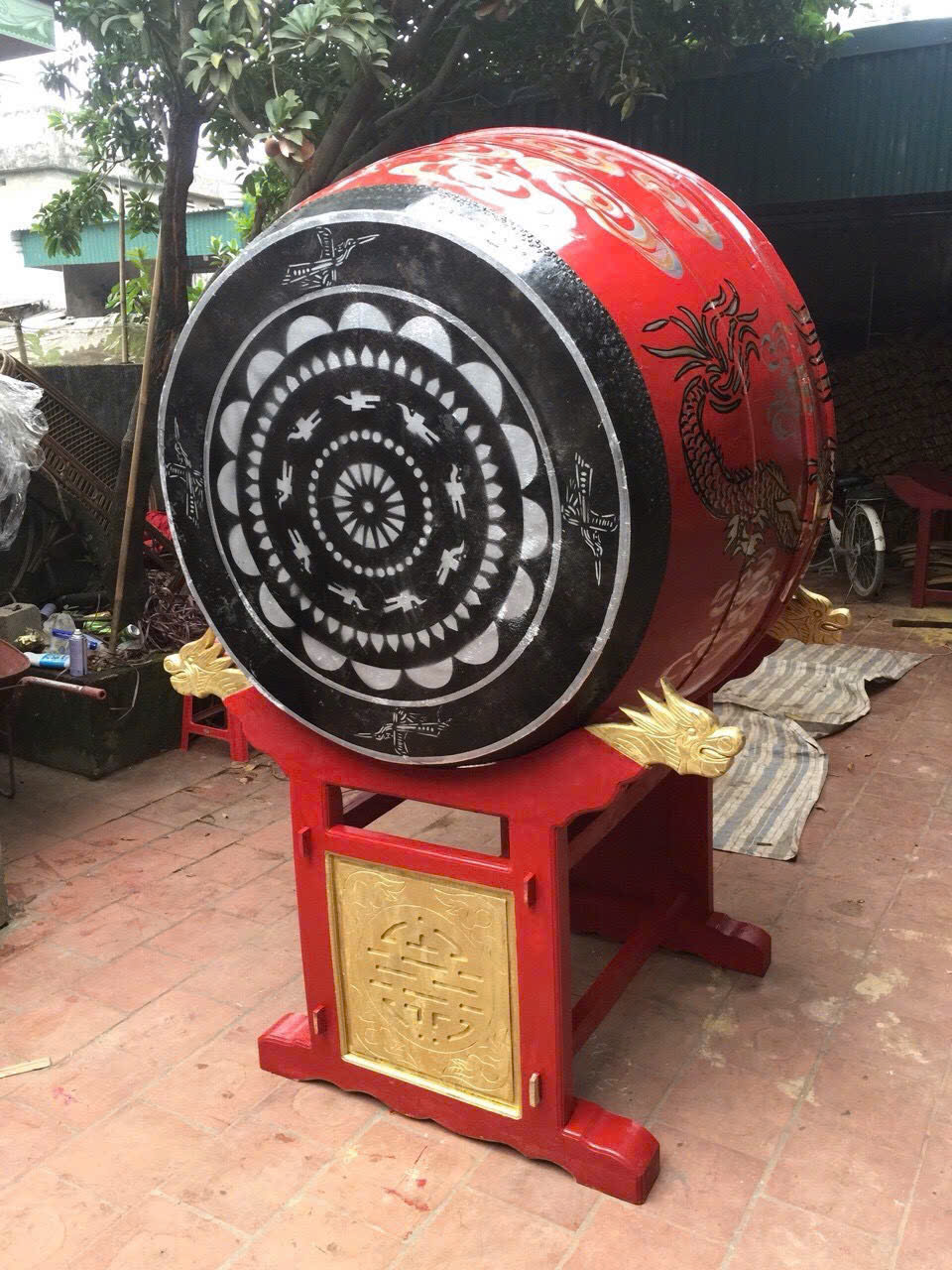 Trống Đình Làng Mặt 80cm Cao 100cm – Tiếng Sấm Vang, Phù Hợp Đình Làng Quy Mô Lớn